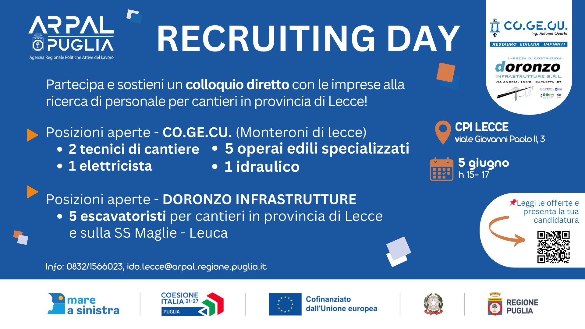 Lavoro, opportunità nel settore edile: Recruiting Day a Lecce giovedì 5 giugno